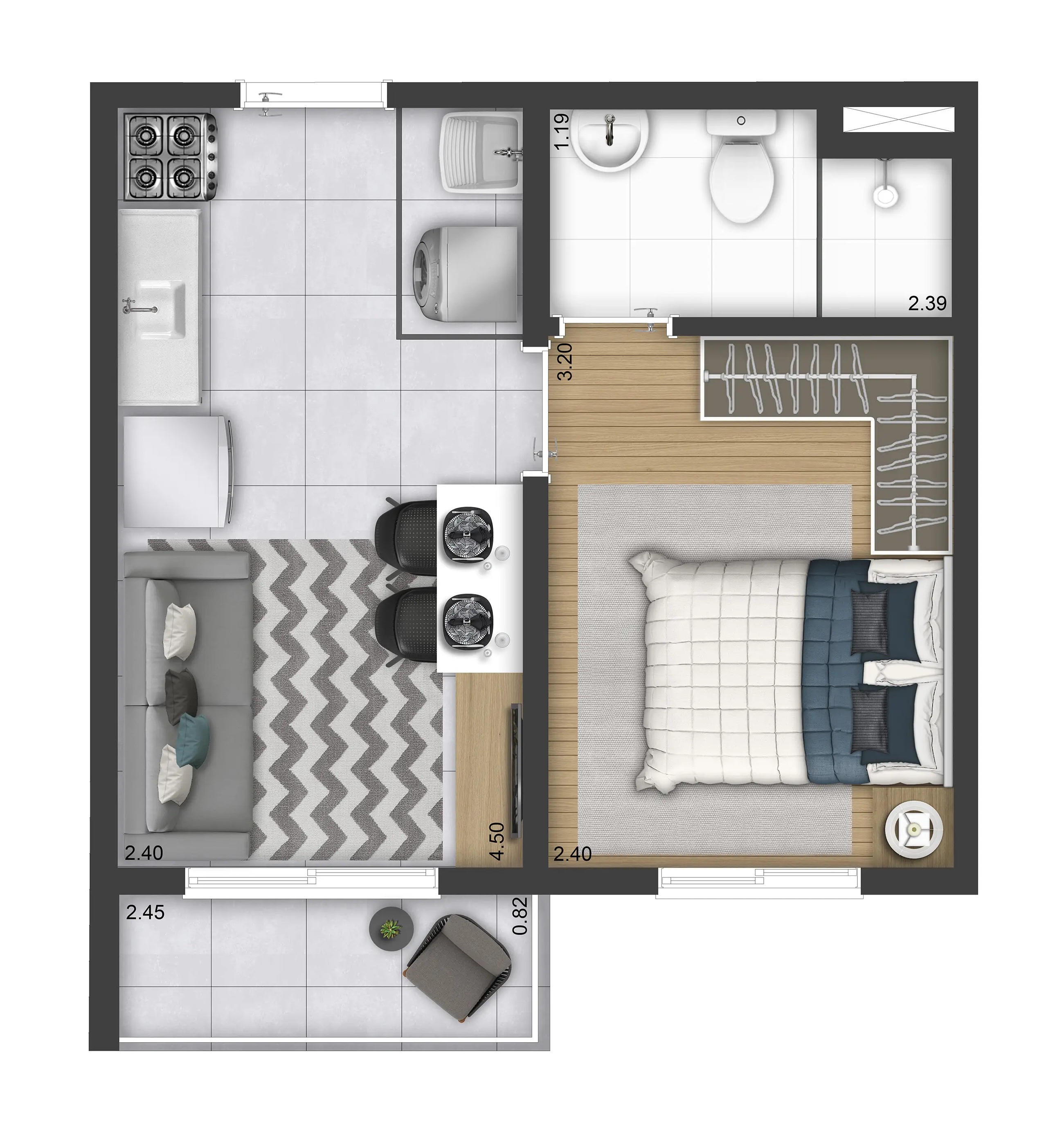 Planta 1 Dorm. - Torre A (Final 3) - 27,26m²
